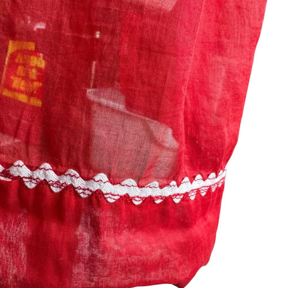 Vintage Hostess Half Apron Nylon Sheer w Floral Pocket & Ric Rac Trim‎ Handmade